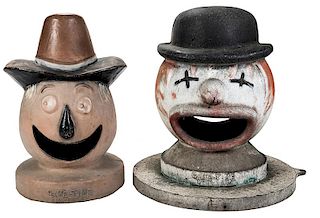 Four Figural Amusement Park Garbage Can Toppers.