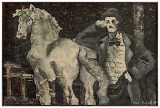 Mid-Century Painting of a Man with Stallion.