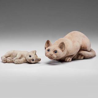 Stone Cat and Kitten Figures