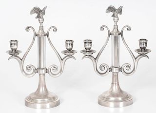 Pewter Candlesticks with Eagle Finials