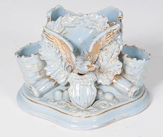 Porcelain Spill Vase with Eagle and Gilt Decoration