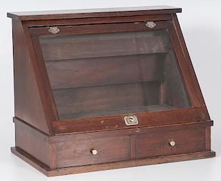 Store Counter Wooden Display Case with Slant Glass Front