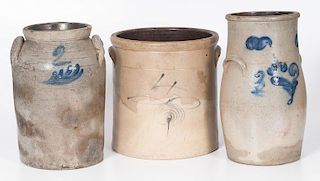 Three Cobalt Decorated Stoneware Crocks