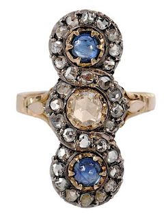 Silver Topped Gold Diamond & Sapphire Ring