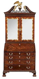 Chippendale Figured Mahogany Desk and Bookcase