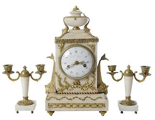 Louis XVI Style Marble Clock with Garniture