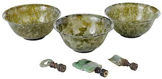 Six Chinese Jade, Jadeite and Hardstone Objects