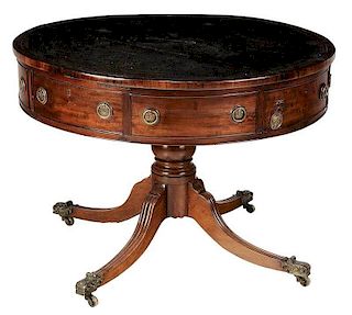 Regency Mahogany and Leather Top Drum Table