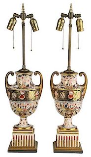 Pair Derby Vases Converted to Lamps