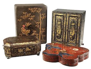 Four Lacquered Table Items / Two Chinese Export