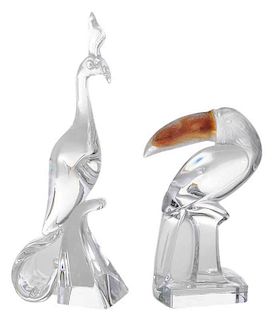 Two Crystal Birds, Steuben and Daum