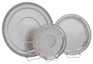 Three Round Sterling Plates/Trays