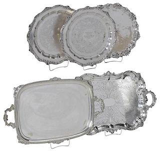 Five Silver-Plated Trays