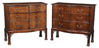 Pair Chippendale Style Serpentine Commodes
