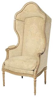 Louis XVI Style Decorated Hooded Arm Chair
