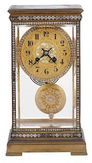 French Jeweled Brass Mantel Clock