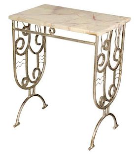 Art Deco Style Silvered Iron and Onyx Table