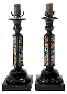 Pair of Marble Specimen Candlestick Lamps