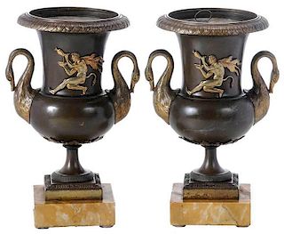 Pair of Bronze and Sienna Marble Urn