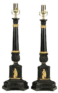 Pair of Gilt Bronze Mounted Lamps