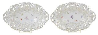 Pair of Meissen Reticulated Leaf Bowls