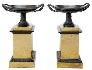 Pair of Sienna Marble and Bronze Urns