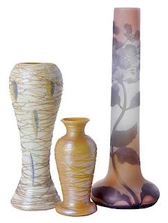Three Art Glass Vases, Galle and Durand