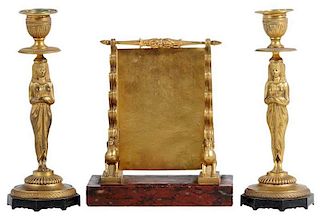 Three Gilt Bronze Egyptian Revival Objects
