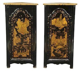 Pair Chinoiserie Decorated Corner Cabinets