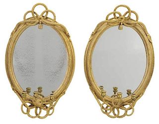 Pair Regency Style Rope Decorated Gilt Mirrors