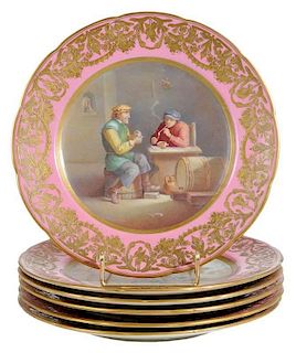 Six English Decorated Porcelain Plates