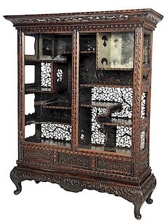 Chinese Carved Mirror Back Etagere