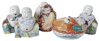 Five Asian Porcelain God Figures