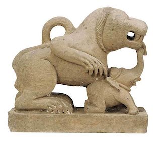 Early Persian Stone Figure of Lion and Elephant