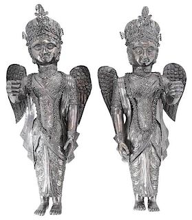 Pair of Large Silver Asian Figures