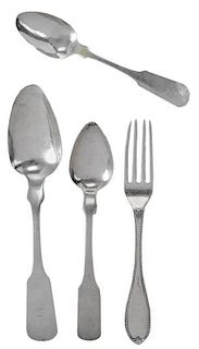 Nine Pieces Veal Coin Silver Flatware