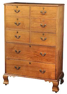 Unusual American Chippendale Walnut Tall Chest