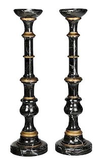 Pair Monumental Wood Candlesticks