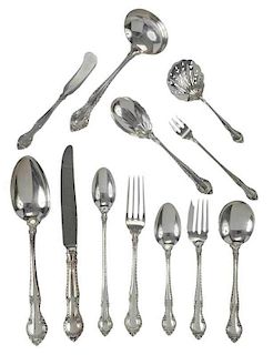 English Gadroon Sterling Flatware, 142 Pieces