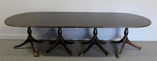 Antique 4 Pedestal Rosewood  Dining Table With 3