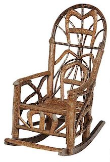 Rustic Chip Carved Child's Rocking Chair