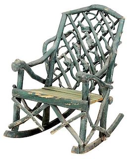 Vintage Rustic Green Painted Rocking Chair