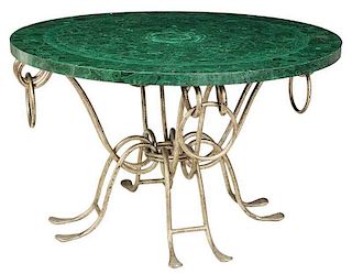 Art Deco Style Malachite and Silvered Iron Table