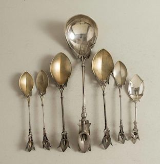 Assembled Silver Ladle & Serving Spoons, Lily Handles