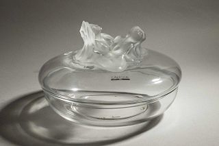 Lalique Frosted and Clear Crystal Covered Dish, Ophelie