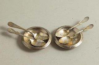 Two Sterling Butter Pats & Spoons, Aesthetic Movement, Schulz & Fischer