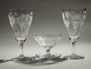 Three Locke Art Glass Table Items in Ivy Pattern