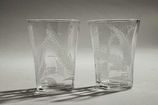 Two Locke Art Glass Whiskey Glasses  in Wheat Pattern