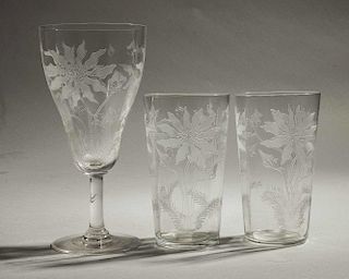 3 Pieces of Locke Art Glass in Poinsettia Pattern