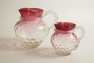 Two Rubina Art Glass Pitchers